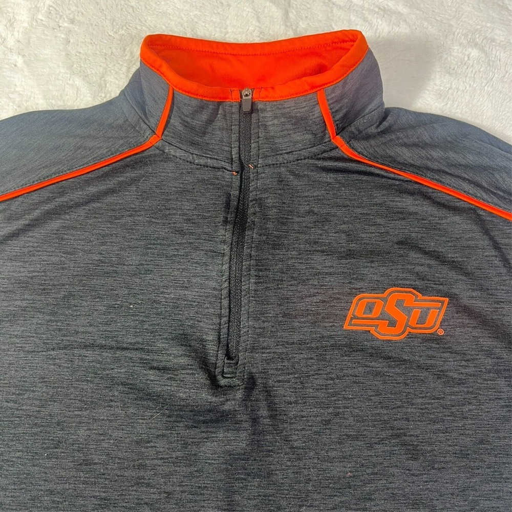 Oklahoma State Cowboys 1/4 Zip Long Sleeve Activewear Men's‎ Medium Gray Orange